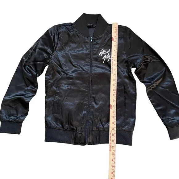 Lady Gaga Satin Skull Full-Zip Windbreaker Bomber Jacket Women's Small Black